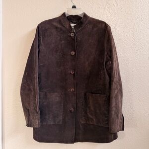 Brown Suede Button-Front Women's Leather Jacket